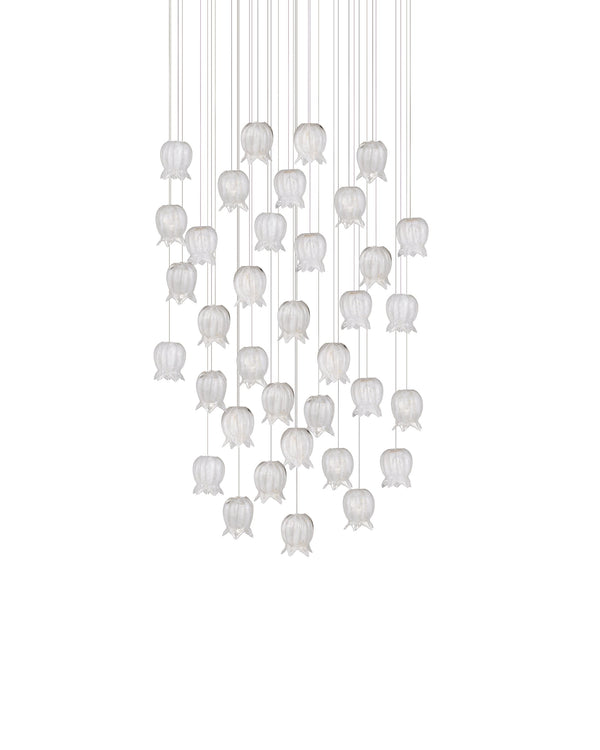 Currey & Company Polpo White Art Glass Bell Pendant Handcrafted Venetian Stippled Shade for Dining 36-Light Round 9000-1409