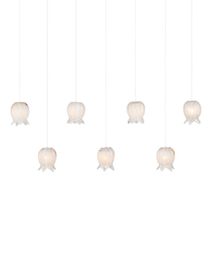 Currey & Company Polpo White Art Glass Bell Pendant Handcrafted Venetian Stippled Shade for Dining 7-Light Linear 9000-1410