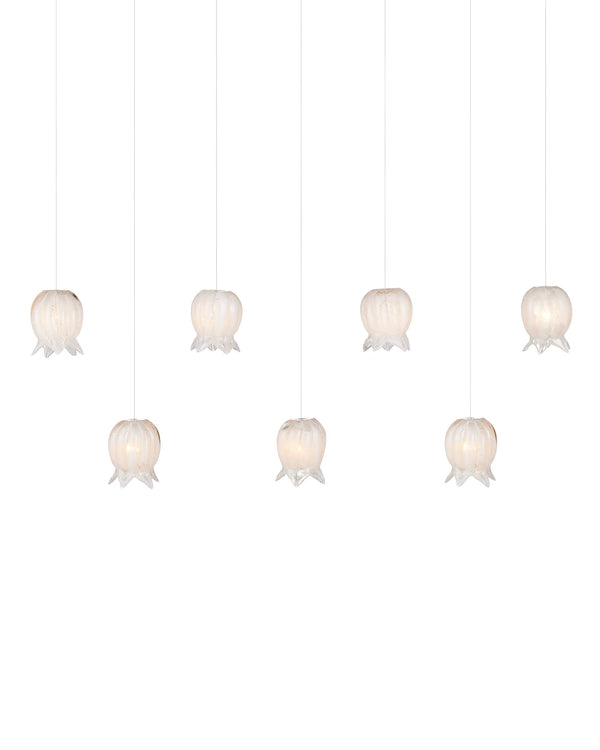 Currey & Company Polpo White Art Glass Bell Pendant Handcrafted Venetian Stippled Shade for Dining 7-Light Linear 9000-1410