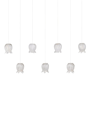 Currey & Company Polpo White Art Glass Bell Pendant Handcrafted Venetian Stippled Shade for Dining 7-Light Linear 9000-1410