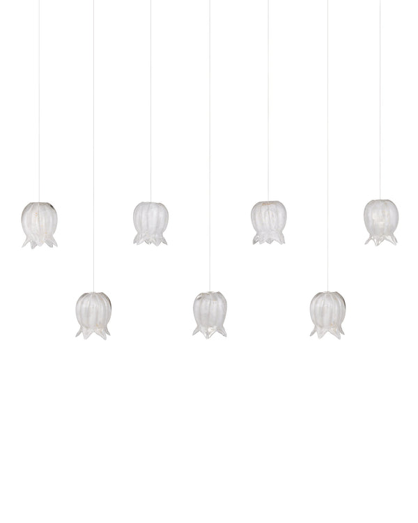 Currey & Company Polpo White Art Glass Bell Pendant Handcrafted Venetian Stippled Shade for Dining 7-Light Linear 9000-1410