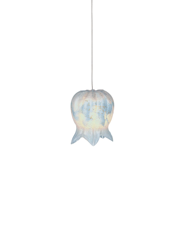 Currey & Company Polpo Blue Handcrafted Art Glass Bell Pendant Venetian Stippled Shade for Dining Round 1-Light 9000-1411