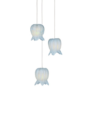 Currey & Company Polpo Blue Handcrafted Art Glass Bell Pendant Venetian Stippled Shade for Dining Round 3-Light 9000-1412