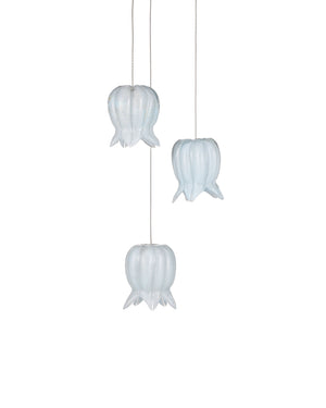 Currey & Company Polpo Blue Handcrafted Art Glass Bell Pendant Venetian Stippled Shade for Dining Round 3-Light 9000-1412