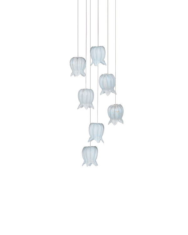 Currey & Company Polpo Blue Handcrafted Art Glass Bell Pendant Venetian Stippled Shade for Dining Round 7-Light 9000-1413