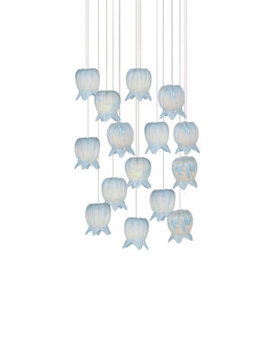 Currey & Company Polpo Blue Handcrafted Art Glass Bell Pendant Venetian Stippled Shade for Dining Round 15-Light 9000-1414