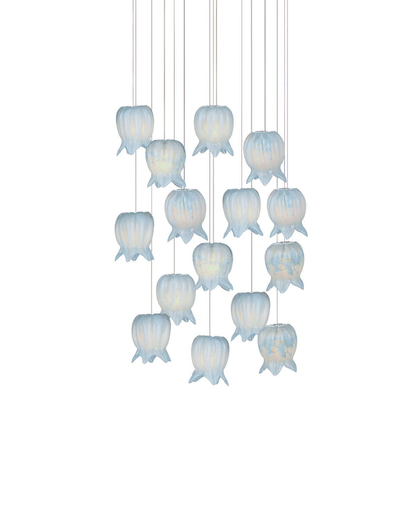 Currey & Company Polpo Blue Handcrafted Art Glass Bell Pendant Venetian Stippled Shade for Dining Round 15-Light 9000-1414