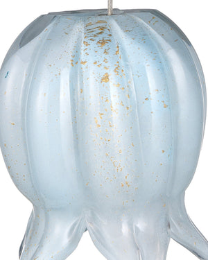 Currey & Company Polpo Blue Handcrafted Art Glass Bell Pendant Venetian Stippled Shade for Dining Round 15-Light 9000-1414