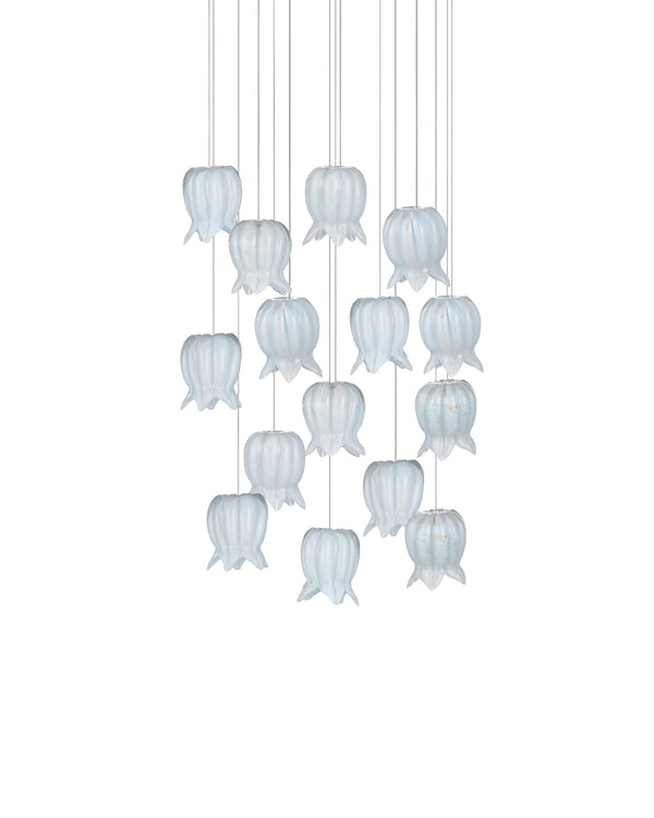 Currey & Company Polpo Blue Handcrafted Art Glass Bell Pendant Venetian Stippled Shade for Dining Round 15-Light 9000-1414