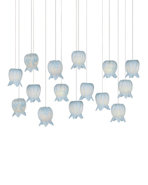 Currey & Company Polpo Blue Handcrafted Art Glass Bell Pendant Venetian Stippled Shade for Dining Linear 15-Light 9000-1415