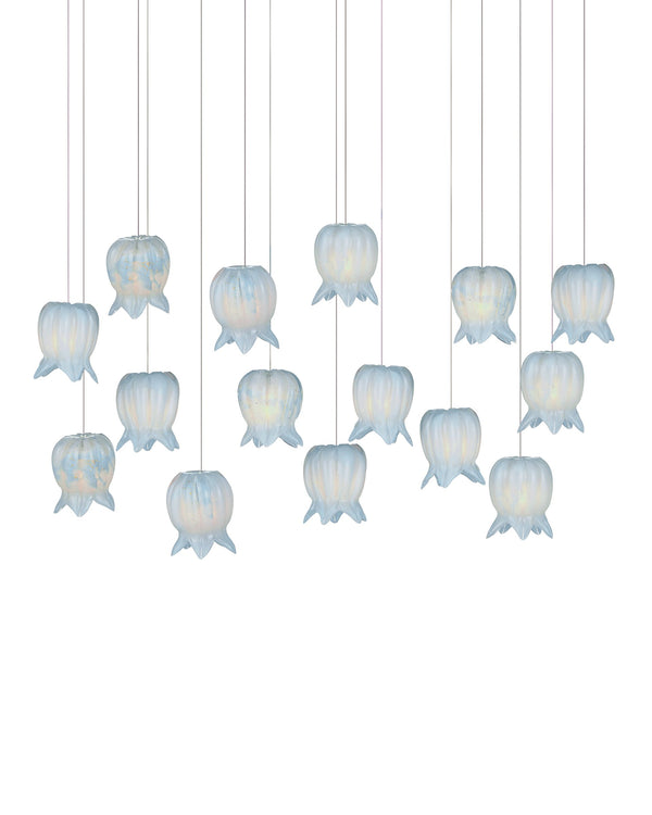 Currey & Company Polpo Blue Handcrafted Art Glass Bell Pendant Venetian Stippled Shade for Dining Linear 15-Light 9000-1415