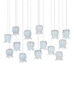 Currey & Company Polpo Blue Handcrafted Art Glass Bell Pendant Venetian Stippled Shade for Dining Linear 15-Light 9000-1415