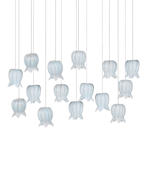 Currey & Company Polpo Blue Handcrafted Art Glass Bell Pendant Venetian Stippled Shade for Dining Linear 15-Light 9000-1415