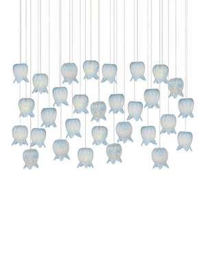 Currey & Company Polpo Blue Handcrafted Art Glass Bell Pendant Venetian Stippled Shade for Dining Linear 30-Light 9000-1416