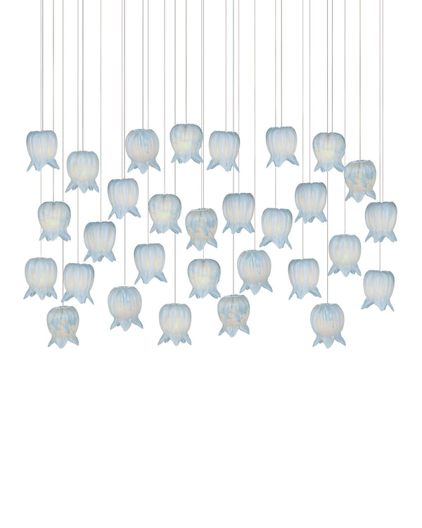 Currey & Company Polpo Blue Handcrafted Art Glass Bell Pendant Venetian Stippled Shade for Dining Linear 30-Light 9000-1416