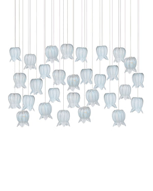 Currey & Company Polpo Blue Handcrafted Art Glass Bell Pendant Venetian Stippled Shade for Dining Linear 30-Light 9000-1416