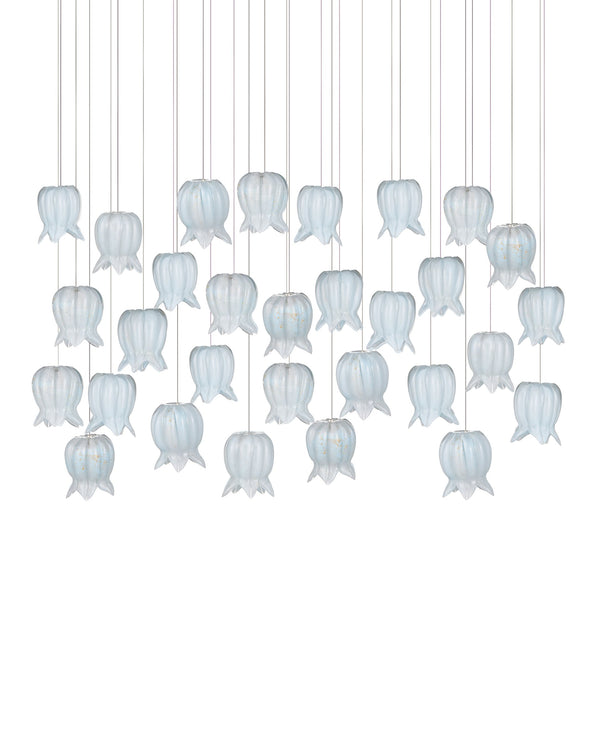 Currey & Company Polpo Blue Handcrafted Art Glass Bell Pendant Venetian Stippled Shade for Dining Linear 30-Light 9000-1416