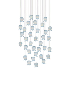 Currey & Company Polpo Blue Handcrafted Art Glass Bell Pendant Venetian Stippled Shade for Dining Round 36-Light 9000-1417