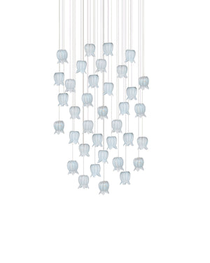 Currey & Company Polpo Blue Handcrafted Art Glass Bell Pendant Venetian Stippled Shade for Dining Round 36-Light 9000-1417