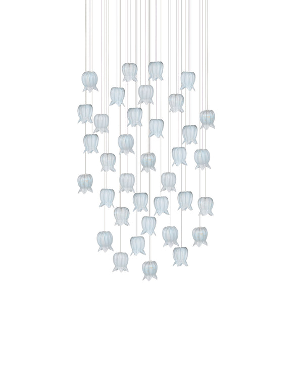 Currey & Company Polpo Blue Handcrafted Art Glass Bell Pendant Venetian Stippled Shade for Dining Round 36-Light 9000-1417