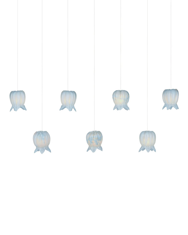 Currey & Company Polpo Blue Handcrafted Art Glass Bell Pendant Venetian Stippled Shade for Dining Linear 7-Light 9000-1418