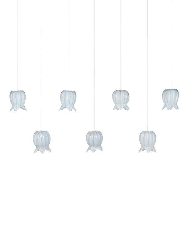 Currey & Company Polpo Blue Handcrafted Art Glass Bell Pendant Venetian Stippled Shade for Dining Linear 7-Light 9000-1418