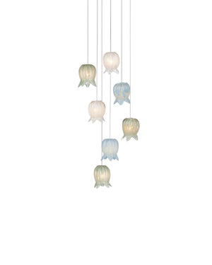 Currey & Company Polpo Three Light Art Glass Pendant with Venetian Bell Shades for Dining Rooms 7-Light Round 9000-1420