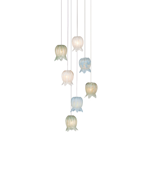 Currey & Company Polpo Three Light Art Glass Pendant with Venetian Bell Shades for Dining Rooms 7-Light Round 9000-1420