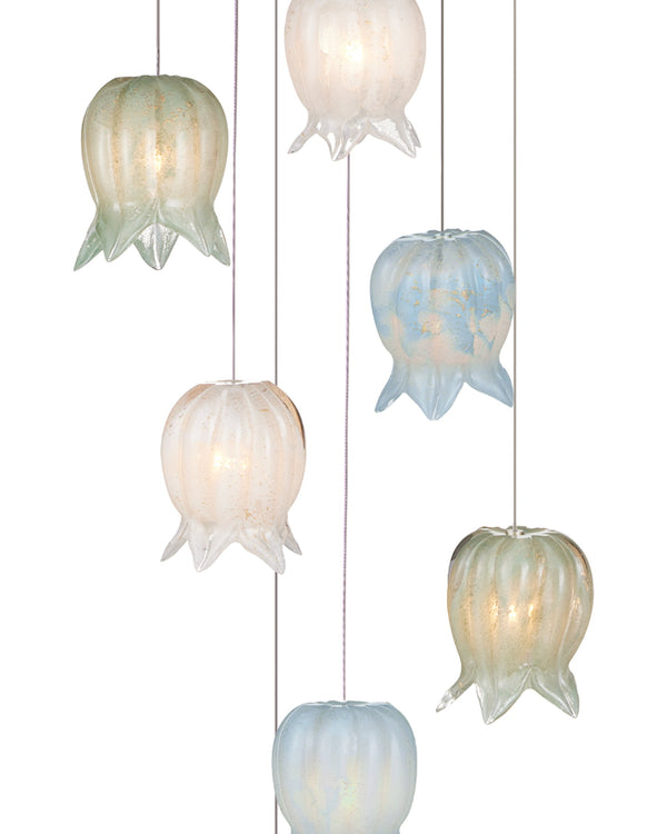 Currey & Company Polpo Three Light Art Glass Pendant with Venetian Bell Shades for Dining Rooms 7-Light Round 9000-1420
