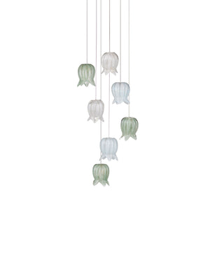 Currey & Company Polpo Three Light Art Glass Pendant with Venetian Bell Shades for Dining Rooms 7-Light Round 9000-1420