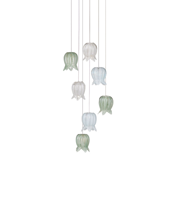 Currey & Company Polpo Three Light Art Glass Pendant with Venetian Bell Shades for Dining Rooms 7-Light Round 9000-1420