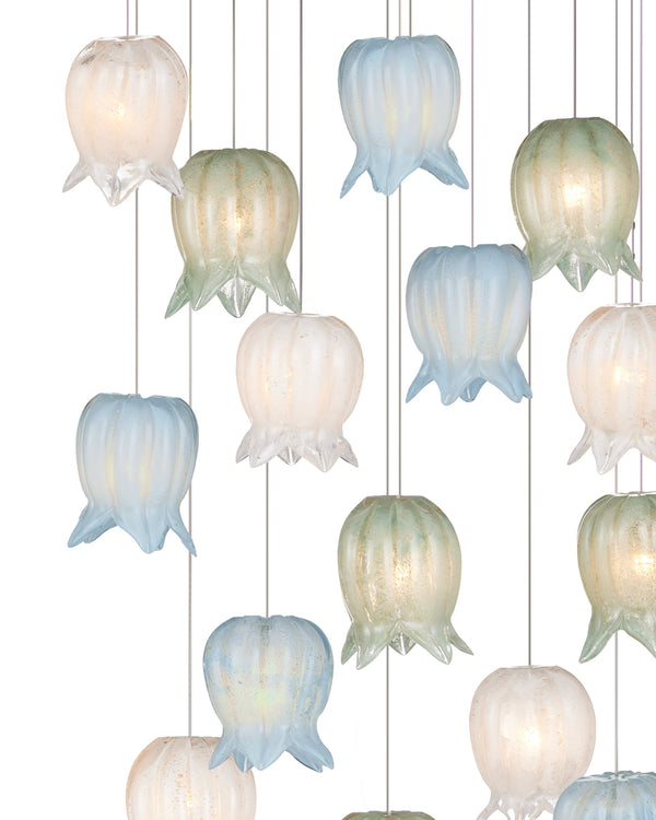 Currey & Company Polpo Three Light Art Glass Pendant with Venetian Bell Shades for Dining Rooms 15-Light Round 9000-1421