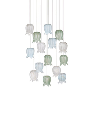Currey & Company Polpo Three Light Art Glass Pendant with Venetian Bell Shades for Dining Rooms 15-Light Round 9000-1421