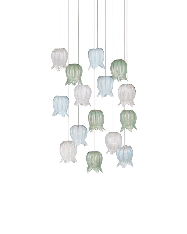 Currey & Company Polpo Three Light Art Glass Pendant with Venetian Bell Shades for Dining Rooms 15-Light Round 9000-1421