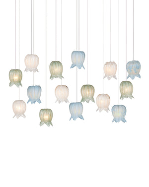 Currey & Company Polpo Three Light Art Glass Pendant with Venetian Bell Shades for Dining Rooms 15-Light Linear 9000-1422