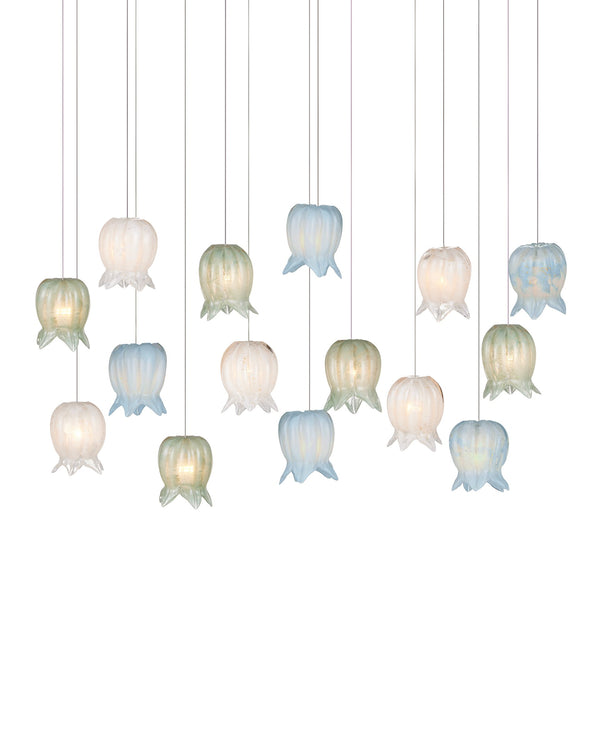Currey & Company Polpo Three Light Art Glass Pendant with Venetian Bell Shades for Dining Rooms 15-Light Linear 9000-1422