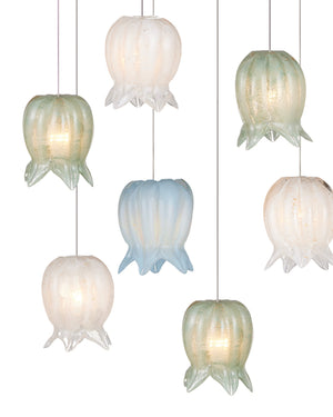Currey & Company Polpo Three Light Art Glass Pendant with Venetian Bell Shades for Dining Rooms 15-Light Linear 9000-1422