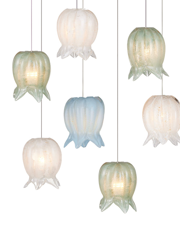 Currey & Company Polpo Three Light Art Glass Pendant with Venetian Bell Shades for Dining Rooms 15-Light Linear 9000-1422