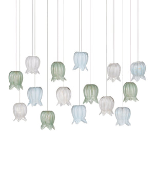 Currey & Company Polpo Three Light Art Glass Pendant with Venetian Bell Shades for Dining Rooms 15-Light Linear 9000-1422