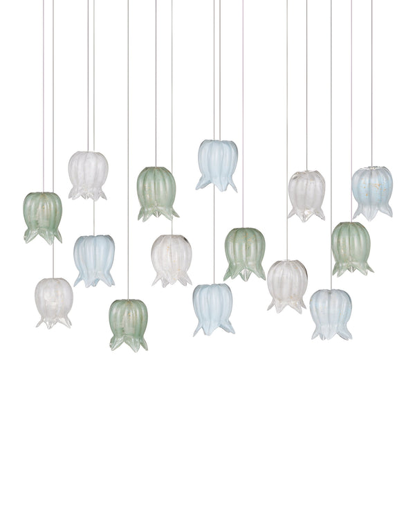Currey & Company Polpo Three Light Art Glass Pendant with Venetian Bell Shades for Dining Rooms 15-Light Linear 9000-1422