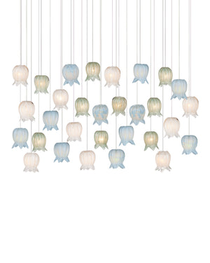 Currey & Company Polpo Three Light Art Glass Pendant with Venetian Bell Shades for Dining Rooms 30-Light Linear 9000-1423