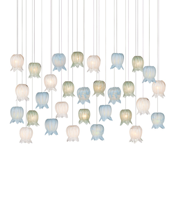Currey & Company Polpo Three Light Art Glass Pendant with Venetian Bell Shades for Dining Rooms 30-Light Linear 9000-1423