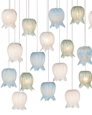 Currey & Company Polpo Three Light Art Glass Pendant with Venetian Bell Shades for Dining Rooms 30-Light Linear 9000-1423
