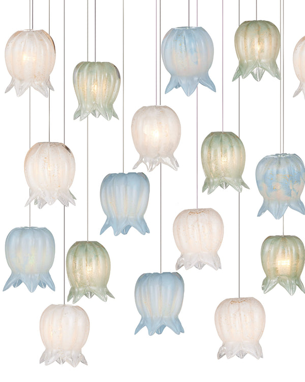 Currey & Company Polpo Three Light Art Glass Pendant with Venetian Bell Shades for Dining Rooms 30-Light Linear 9000-1423
