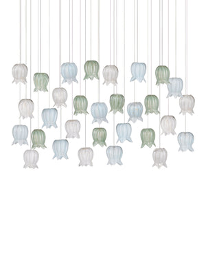 Currey & Company Polpo Three Light Art Glass Pendant with Venetian Bell Shades for Dining Rooms 30-Light Linear 9000-1423