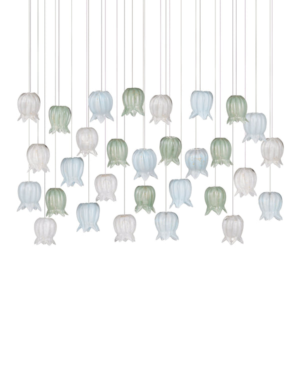 Currey & Company Polpo Three Light Art Glass Pendant with Venetian Bell Shades for Dining Rooms 30-Light Linear 9000-1423