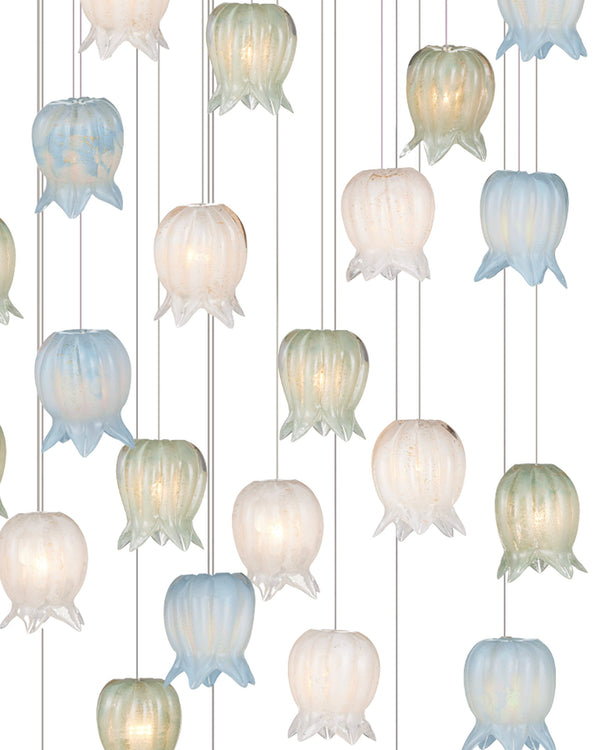 Currey & Company Polpo Three Light Art Glass Pendant with Venetian Bell Shades for Dining Rooms 36-Light Round 9000-1424