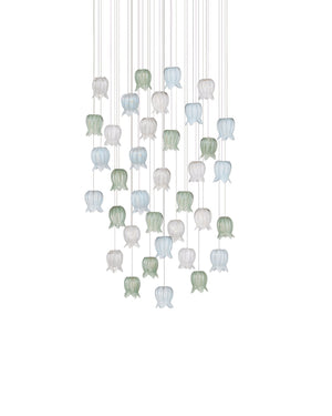 Currey & Company Polpo Three Light Art Glass Pendant with Venetian Bell Shades for Dining Rooms 36-Light Round 9000-1424