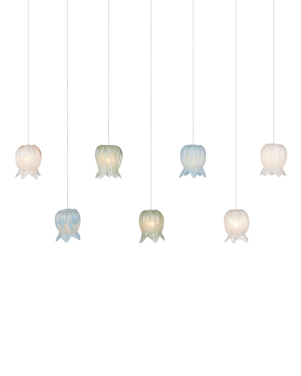 Currey & Company Polpo Three Light Art Glass Pendant with Venetian Bell Shades for Dining Rooms 7-Light Linear 9000-1425