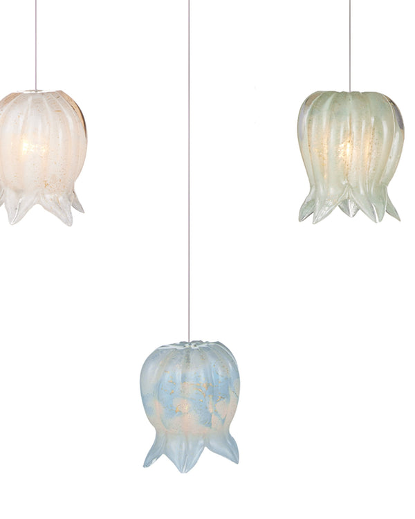 Currey & Company Polpo Three Light Art Glass Pendant with Venetian Bell Shades for Dining Rooms 7-Light Linear 9000-1425